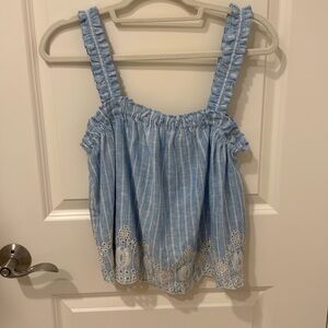 Zara Blue and white top with detail at bottom